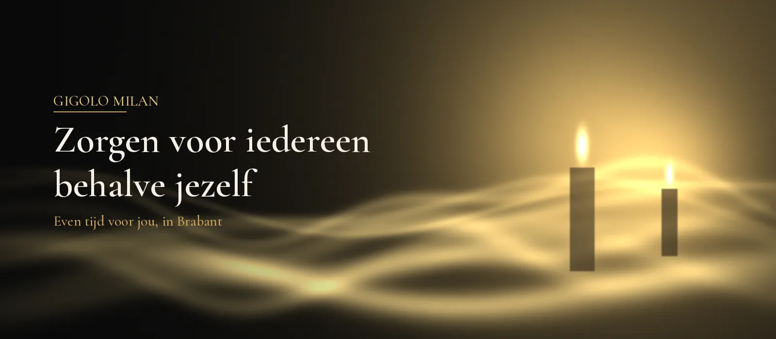 Abstract sfeerbeeld met warm goudkleurig licht en een kaarsvlam, bij zorgen voor iedereen behalve jezelf